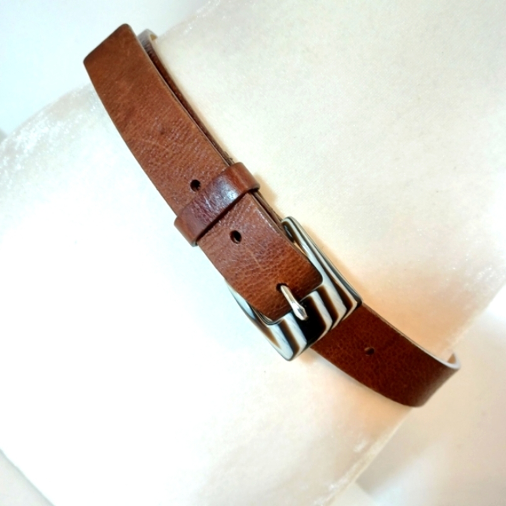 Via Spiga Genuine Italian Leather Belt  Zebra Buckle Brown Tan Sz Medium
